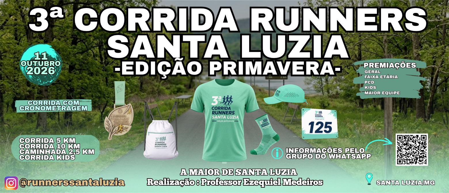 3ª CORRIDA RUNNERS SANTA LUZIA - EDIÇÃO PRIMAVERA 2026