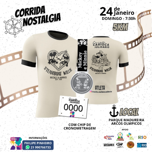 CORRIDA E CAMINHADA NOSTALGIA MICKEY E MINNIE - STEAMBOAT WILLIE 1928